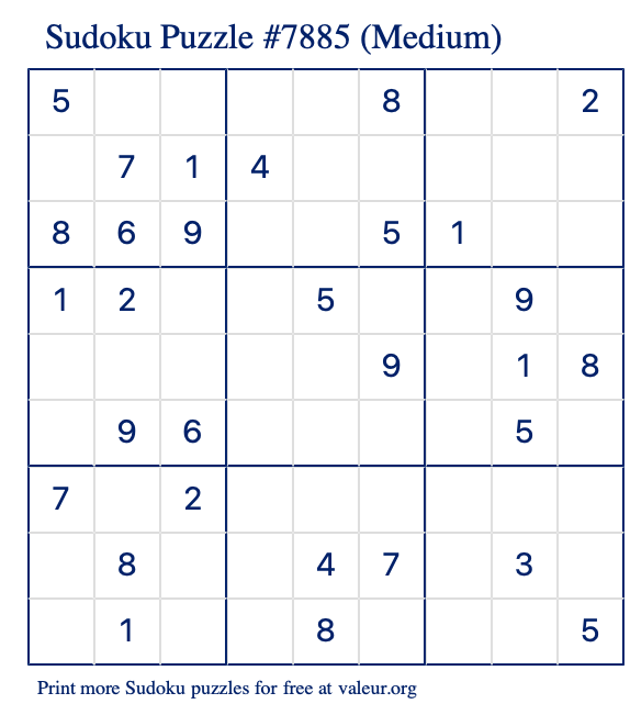 Free Printable Medium Sudoku Puzzle number 7885