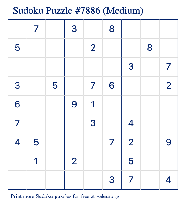 Free Printable Medium Sudoku Puzzle number 7886
