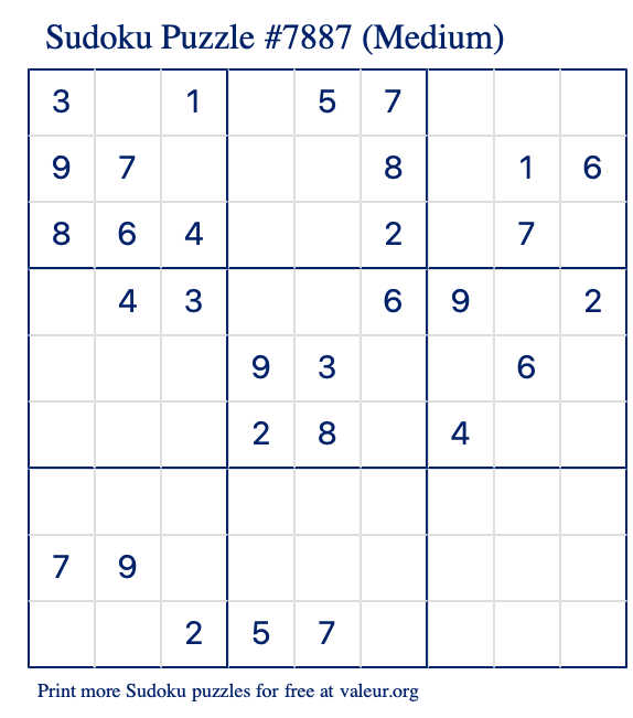Free Printable Medium Sudoku Puzzle number 7887