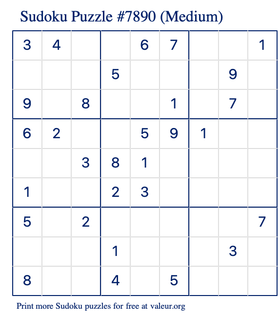 Free Printable Medium Sudoku Puzzle number 7890