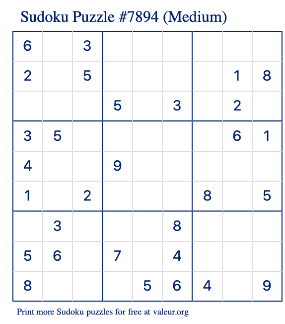 Free Printable Medium Sudoku Puzzle number 7894