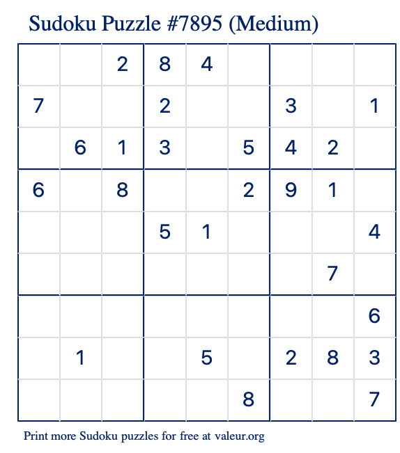 Free Printable Medium Sudoku Puzzle number 7895