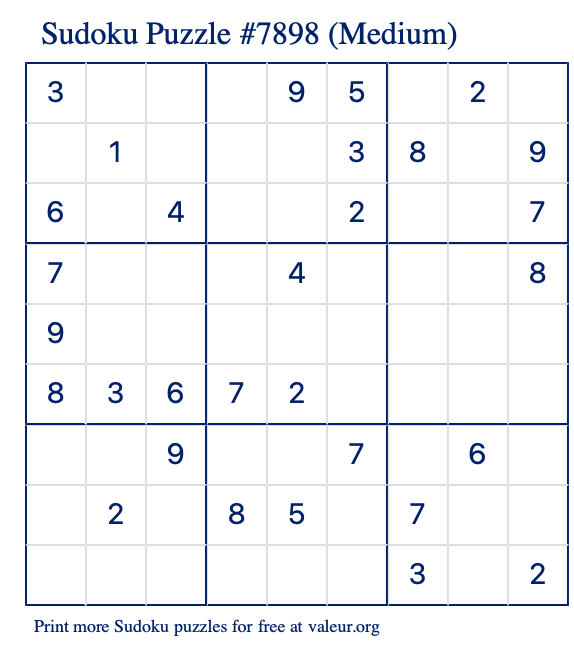 Free Printable Medium Sudoku Puzzle number 7898