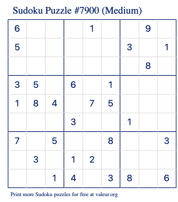 Free Printable Medium Sudoku Puzzle number 7900