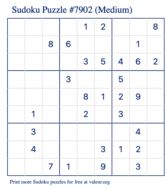 Free Printable Medium Sudoku Puzzle number 7902