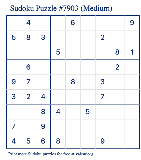 Free Printable Medium Sudoku Puzzle number 7903