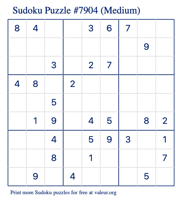 Free Printable Medium Sudoku Puzzle number 7904