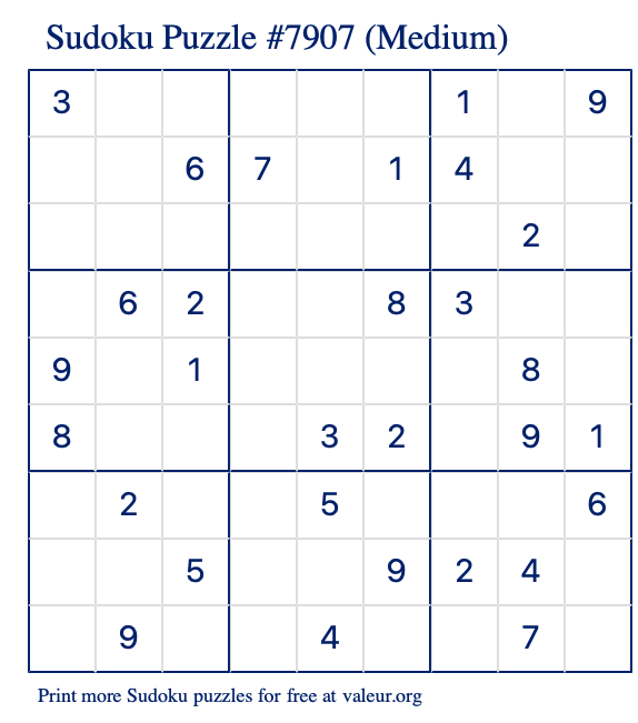 Free Printable Medium Sudoku Puzzle number 7907