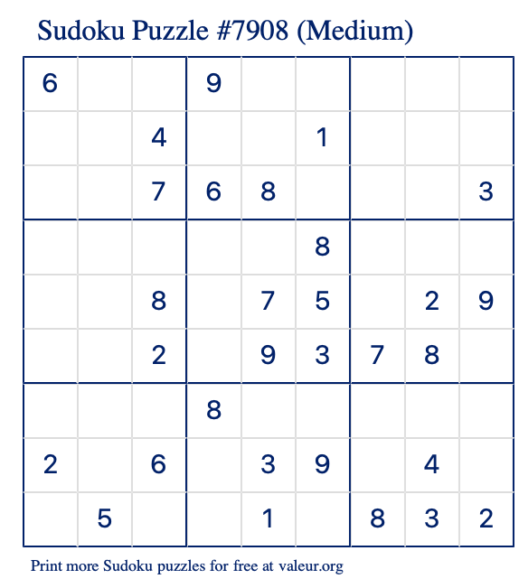 Free Printable Medium Sudoku Puzzle number 7908
