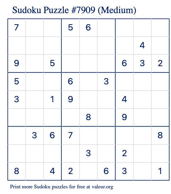 Free Printable Medium Sudoku Puzzle number 7909
