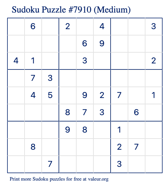 Free Printable Medium Sudoku Puzzle number 7910
