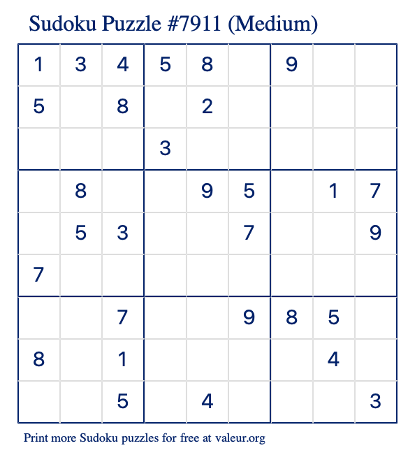 Free Printable Medium Sudoku Puzzle number 7911