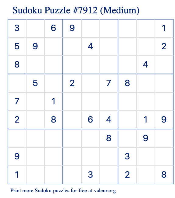 Free Printable Medium Sudoku Puzzle number 7912