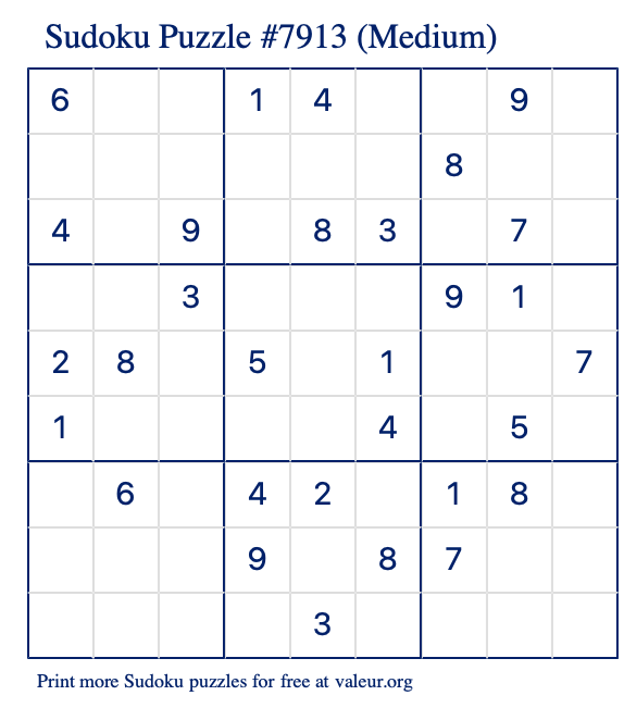 Free Printable Medium Sudoku Puzzle number 7913