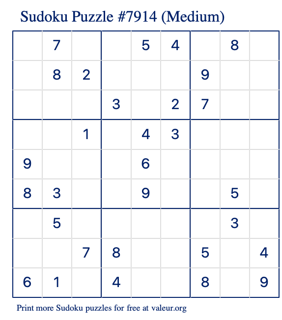 Free Printable Medium Sudoku Puzzle number 7914