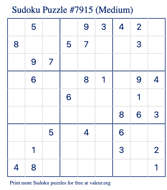 Free Printable Medium Sudoku Puzzle number 7915