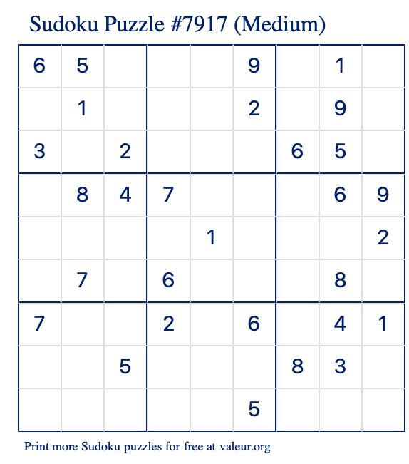 Free Printable Medium Sudoku Puzzle number 7917