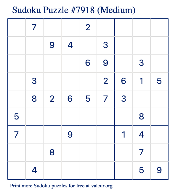 Free Printable Medium Sudoku Puzzle number 7918