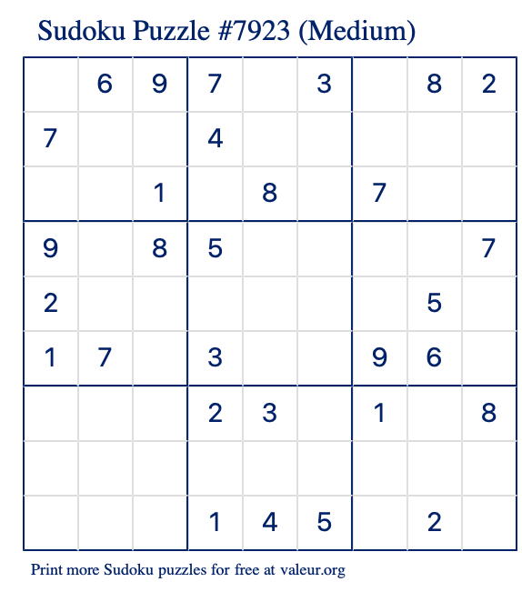 Free Printable Medium Sudoku Puzzle number 7923