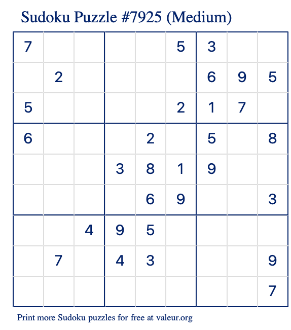 Free Printable Medium Sudoku Puzzle number 7925