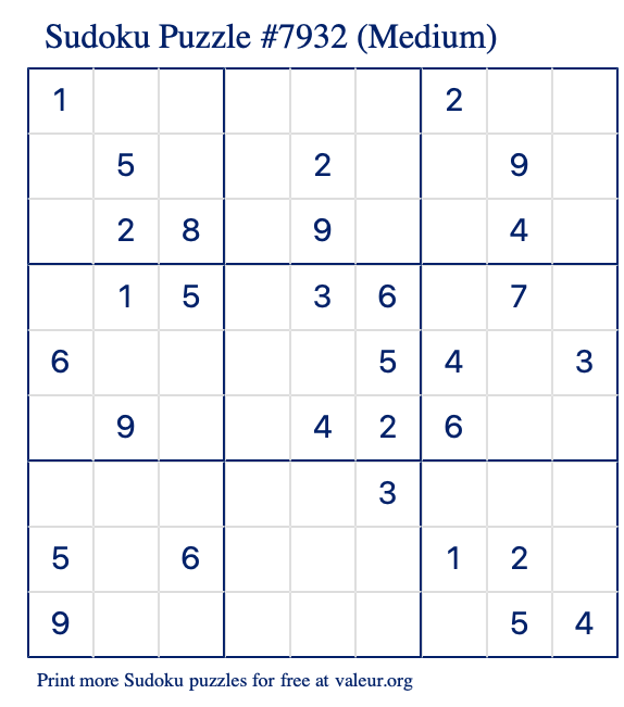 Free Printable Medium Sudoku Puzzle number 7932