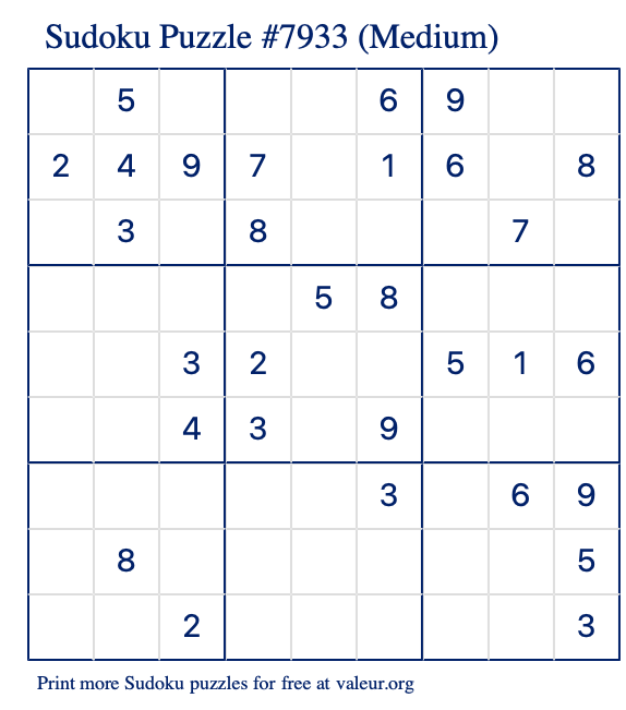Free Printable Medium Sudoku Puzzle number 7933