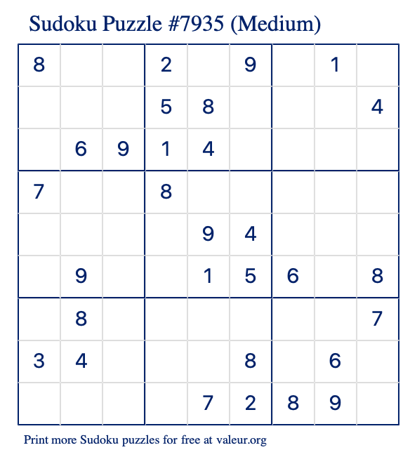 Free Printable Medium Sudoku Puzzle number 7935