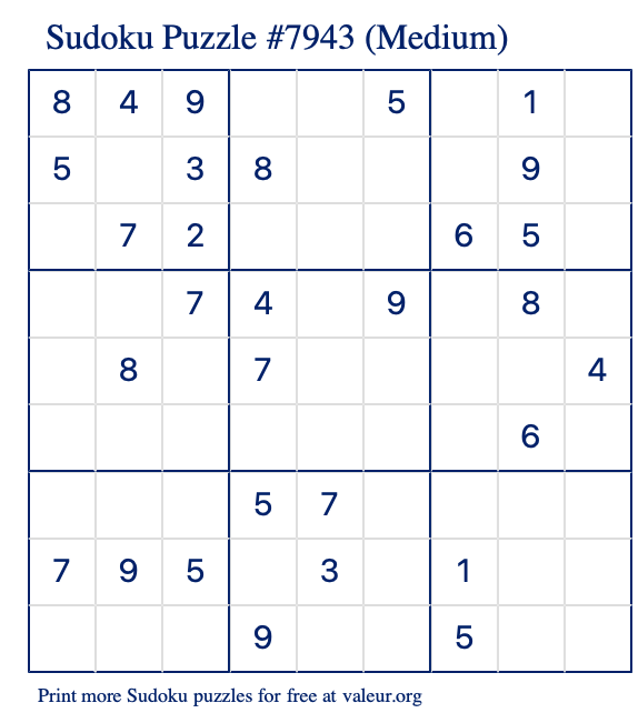 Free Printable Medium Sudoku Puzzle number 7943