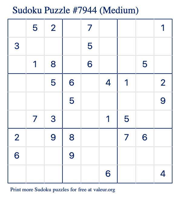 Free Printable Medium Sudoku Puzzle number 7944