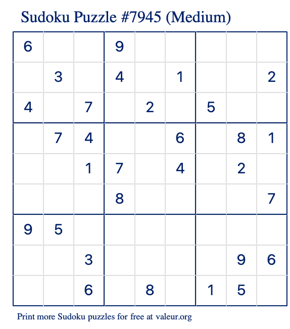 Free Printable Medium Sudoku Puzzle number 7945