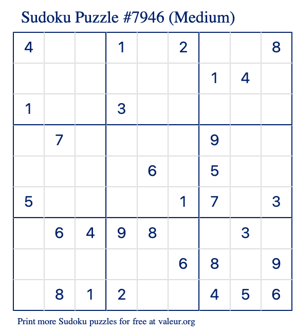 Free Printable Medium Sudoku Puzzle number 7946