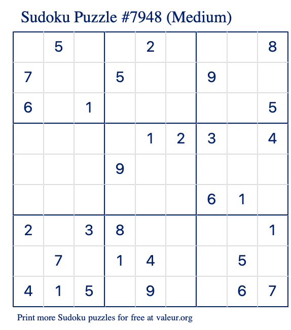 Free Printable Medium Sudoku Puzzle number 7948
