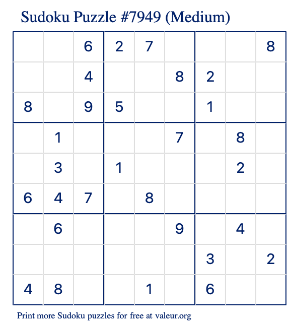 Free Printable Medium Sudoku Puzzle number 7949