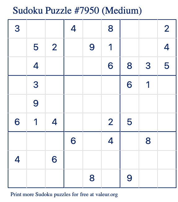 Free Printable Medium Sudoku Puzzle number 7950