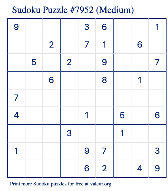 Free Printable Medium Sudoku Puzzle number 7952