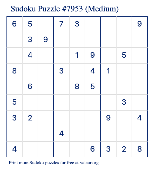 Free Printable Medium Sudoku Puzzle number 7953
