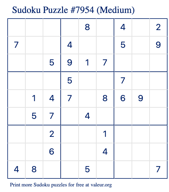 Free Printable Medium Sudoku Puzzle number 7954