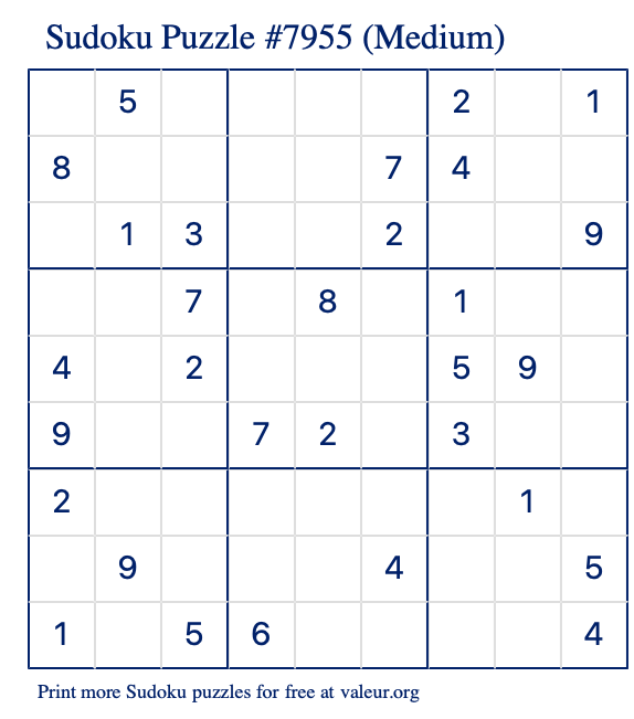 Free Printable Medium Sudoku Puzzle number 7955
