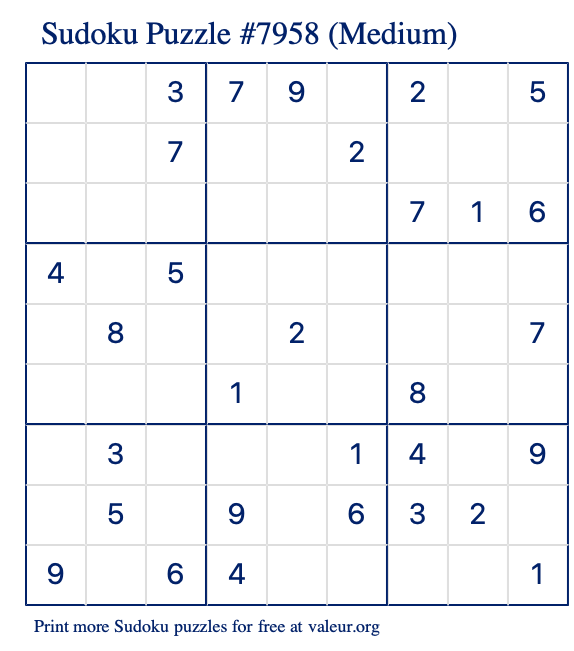 Free Printable Medium Sudoku Puzzle number 7958