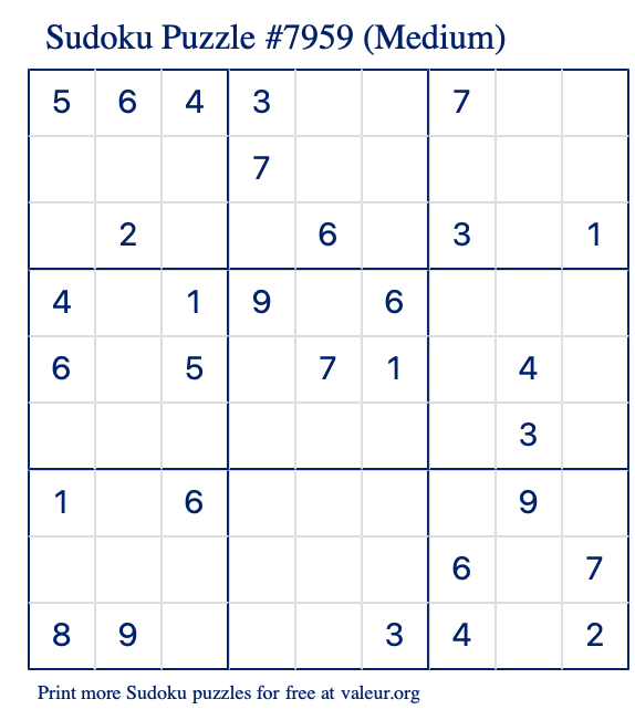 Free Printable Medium Sudoku Puzzle number 7959