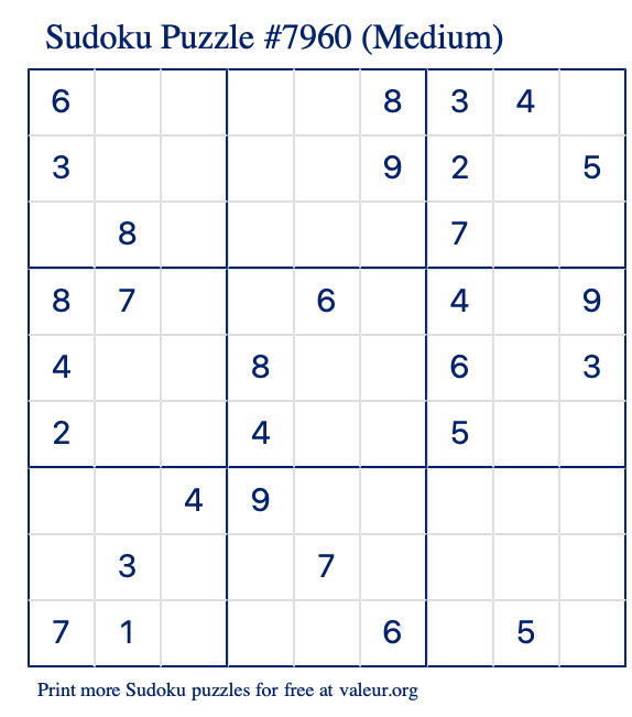 Free Printable Medium Sudoku Puzzle number 7960