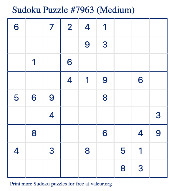 Free Printable Medium Sudoku Puzzle number 7963