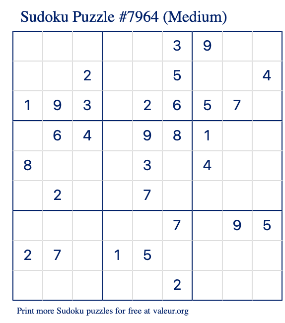 Free Printable Medium Sudoku Puzzle number 7964