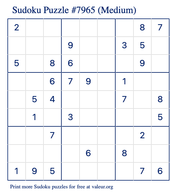 Free Printable Medium Sudoku Puzzle number 7965