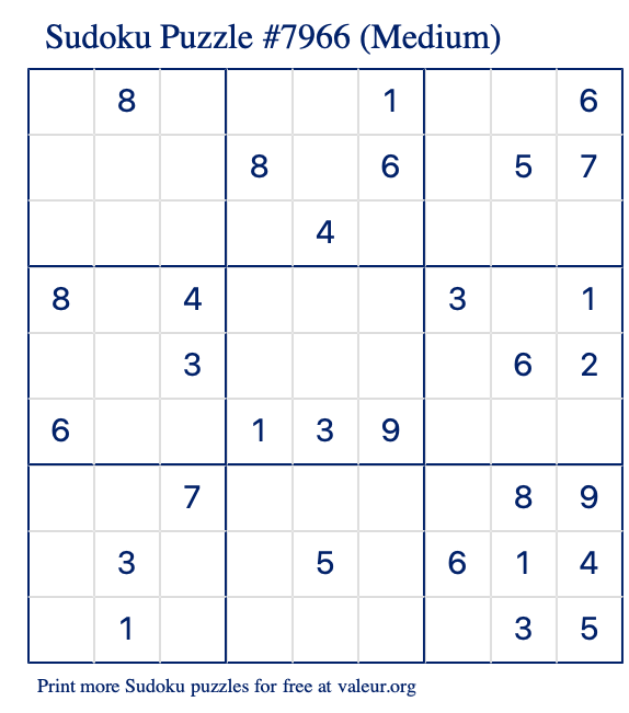 Free Printable Medium Sudoku Puzzle number 7966