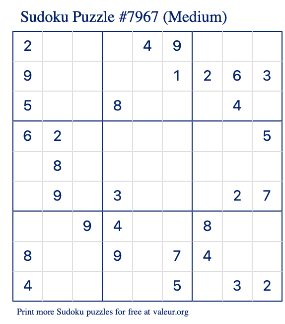 Free Printable Medium Sudoku Puzzle number 7967