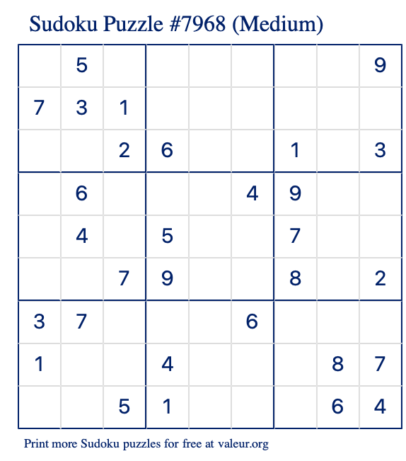 Free Printable Medium Sudoku Puzzle number 7968