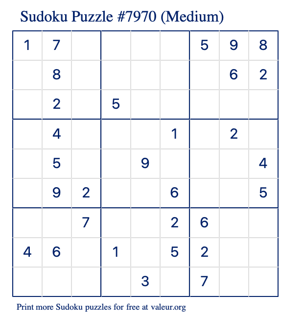 Free Printable Medium Sudoku Puzzle number 7970