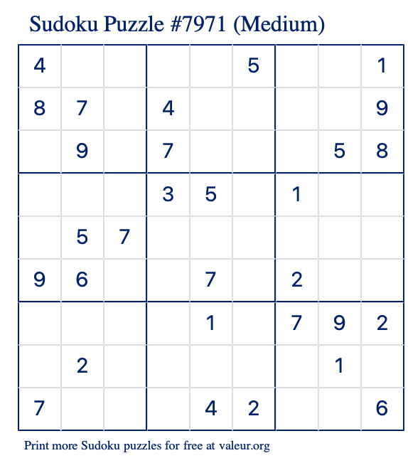 Free Printable Medium Sudoku Puzzle number 7971