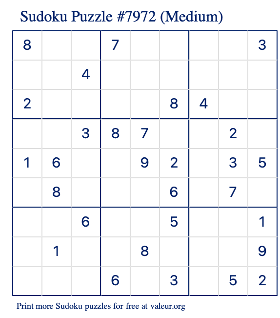 Free Printable Medium Sudoku Puzzle number 7972